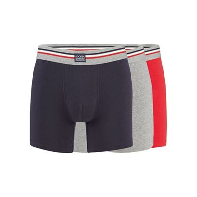 Pack of three red navy and grey boxer trunks